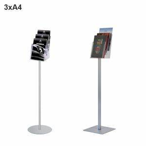 Floor standing brochure holder with 3 A4 pockets