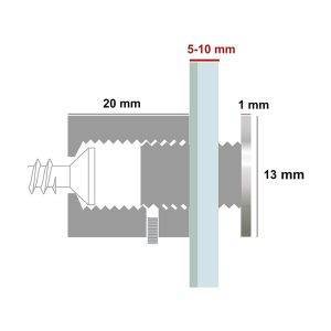 Blister di 4 distanziali in acciaio spazzolato con sistema di chiusura di sicurezza - 13x20 mm.