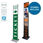 Mini totem flat 30x185 completo di stampa bifacciale a colori disponibile con struttura nera e silver