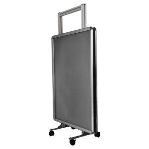 Cavalletto pubblicitario bifacciale trolley 50x70 pro con ruote frenanti vista laterale