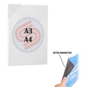 Tasca trasparente porta avvisi con fondo magnetico per stampati a3 e a4