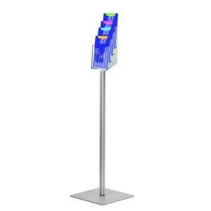 Freestanding brochure holder with 4 pockets 1 3 A4 - Quadra Series - side view with catalogues