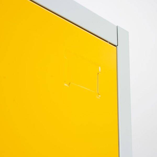 Metal locker with lock and internal accessories available in 5 colours-corner detail for inserting name plate